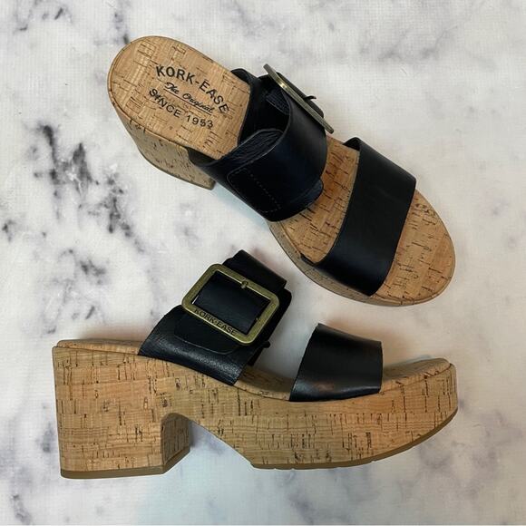 Kork-Ease Taige Black Double Strap Platform Slide Sandals - Picture 2 of 11